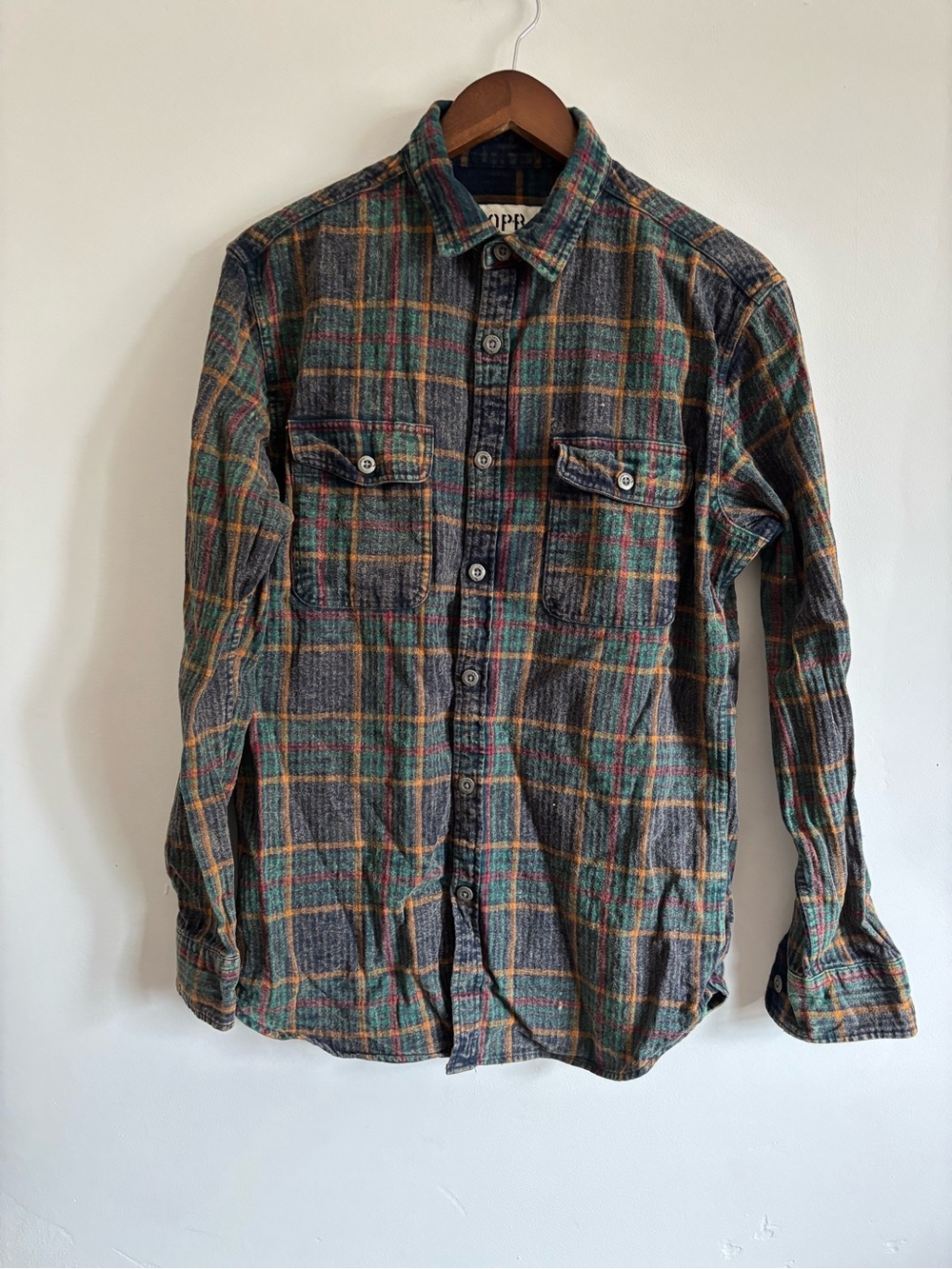 OPB Plaid Button-Down Shirt with Green and Orange Stripes